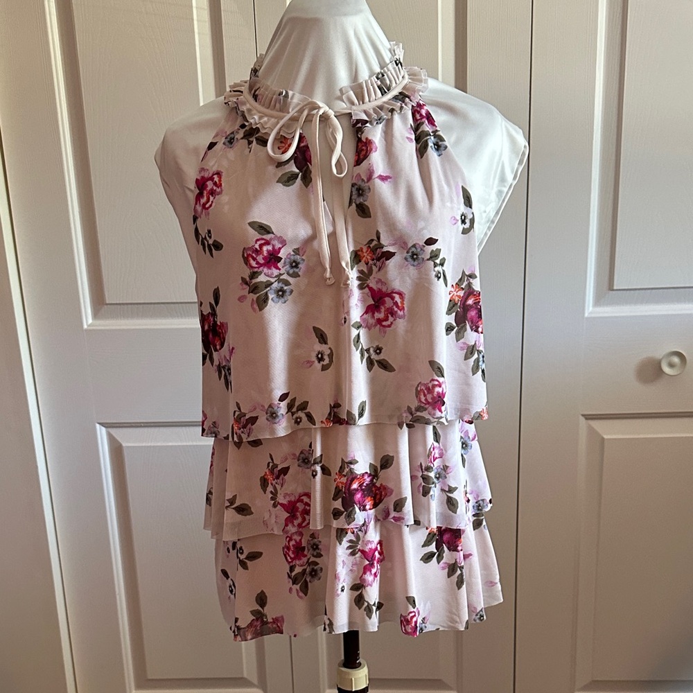 White House Black Market Pink Floral Halter Blouse